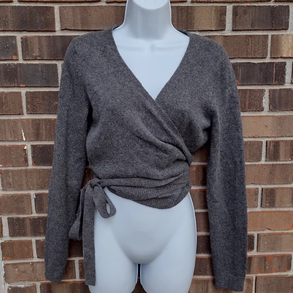 Polo Ralph Lauren Cashmere Wrap Belted Cardigan Sweater Heather Gray S